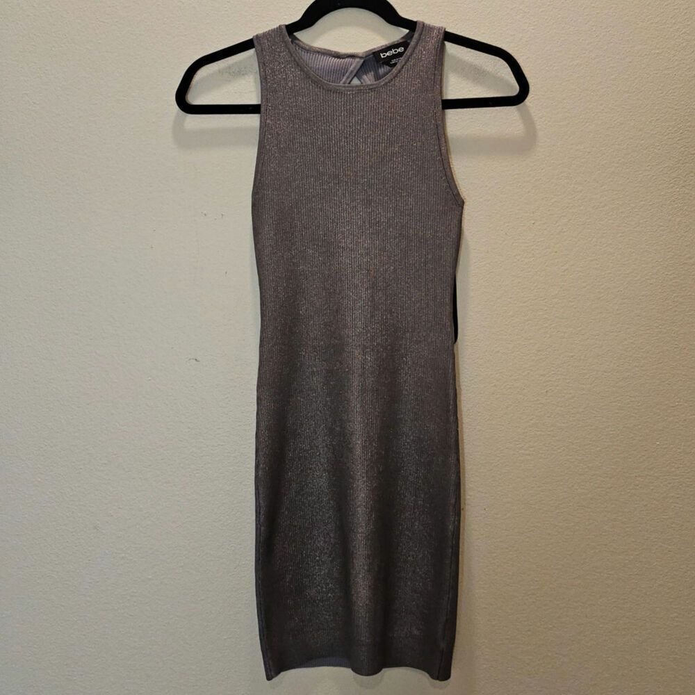 NWOT Bebe Silver Metallic Knit Mini Dress Size SP